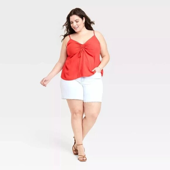 2X - Womens Cinched Tank Top - Ava Viv - Red - Picture 2 of 6